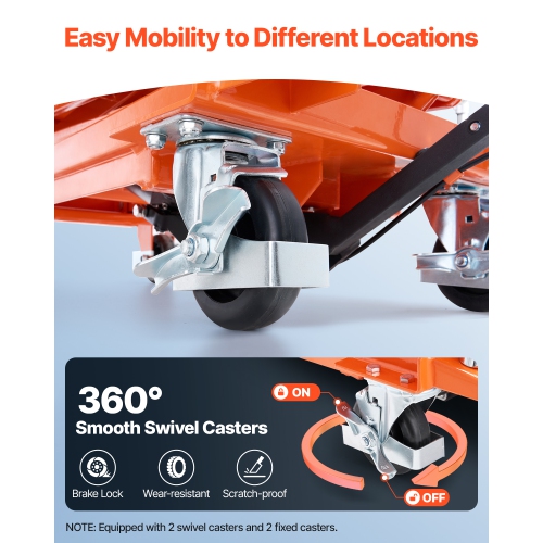 VEVOR 47.2" Hydraulic Lift Table, 500 lbs Capacity, Lifting Height, Double Scissor Lift Table Cart with 4 Wheels and Non-slip Pad, Manual Hydraulic