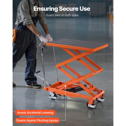 VEVOR 47.2" Hydraulic Lift Table, 500 lbs Capacity, Lifting Height, Double Scissor Lift Table Cart with 4 Wheels and Non-slip Pad, Manual Hydraulic