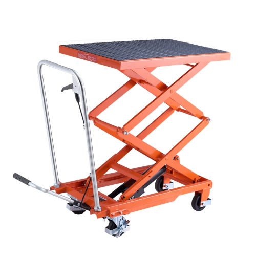 VEVOR 47.2" Hydraulic Lift Table, 500 lbs Capacity, Lifting Height, Double Scissor Lift Table Cart with 4 Wheels and Non-slip Pad, Manual Hydraulic
