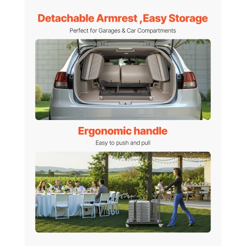 VEVOR 300 LBS Capacity Folding Chair Rack L-shape Horizontal Placement Chair Cart for 25 Chairs, Heavy-duty Metal Chair Storage Dolly with Rubber