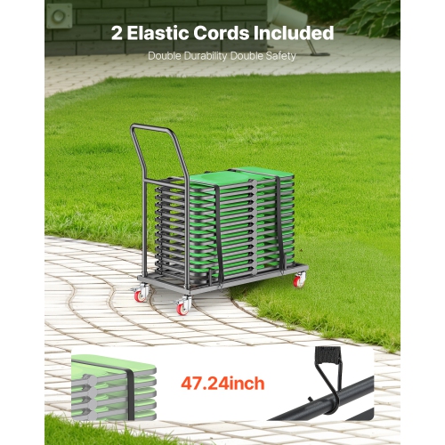 VEVOR 300 LBS Capacity Folding Chair Rack L-shape Horizontal Placement Chair Cart for 25 Chairs, Heavy-duty Metal Chair Storage Dolly with Rubber