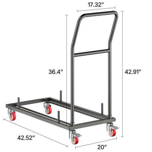 VEVOR 300 LBS Capacity Folding Chair Rack L-shape Horizontal Placement Chair Cart for 25 Chairs, Heavy-duty Metal Chair Storage Dolly with Rubber