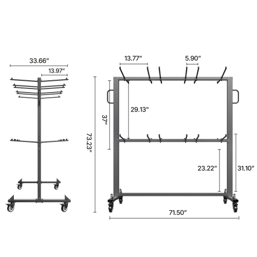 VEVOR 800 LBS Capacity Folding Chair Rack, Heavy-duty Chair Cart for 84 Chairs/ 12 Tables+42 Chairs, Dual-layer Chair Storage Dolly with Rubber