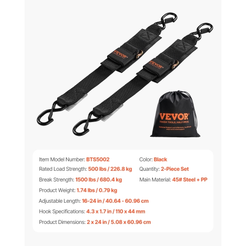 VEVOR 2 in x 2 ft Retractable Ratchet Straps, Ratchet Tie Down Straps with Security Lock S Hooks, 2 Pack Heavy Duty Ratchet Tie Down Straps with 1500