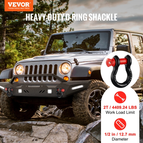 VEVOR 1/2" D-Ring Shackle, 4 Pack Alloy Steel Shackles 17637 lbs Break Strength with 5/8" Screw Pin, Heavy Duty Off Road Vehicle Recovery Shackle,