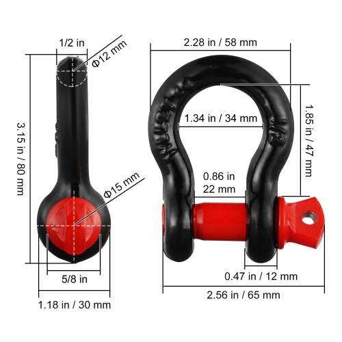 VEVOR 1/2" D-Ring Shackle, 4 Pack Alloy Steel Shackles 17637 lbs Break Strength with 5/8" Screw Pin, Heavy Duty Off Road Vehicle Recovery Shackle,