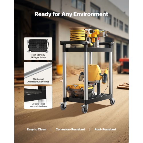 VEVOR 2-tier Utility Cart, 300 lbs Load Capacity, Utility Plastic Cart with 360° Swivel Wheels, 24.4 x 16.1-inch Food Service Cart for Warehouse,
