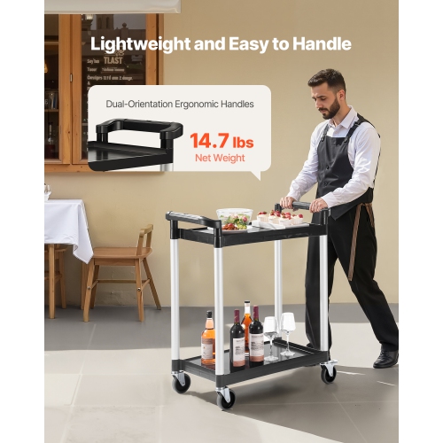 VEVOR 2-tier Utility Cart, 300 lbs Load Capacity, Utility Plastic Cart with 360° Swivel Wheels, 24.4 x 16.1-inch Food Service Cart for Warehouse,