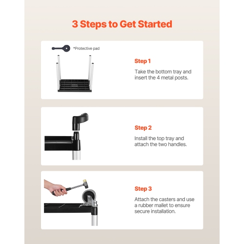 VEVOR 2-tier Utility Cart, 300 lbs Load Capacity, Utility Plastic Cart with 360° Swivel Wheels, 24.4 x 16.1-inch Food Service Cart for Warehouse,