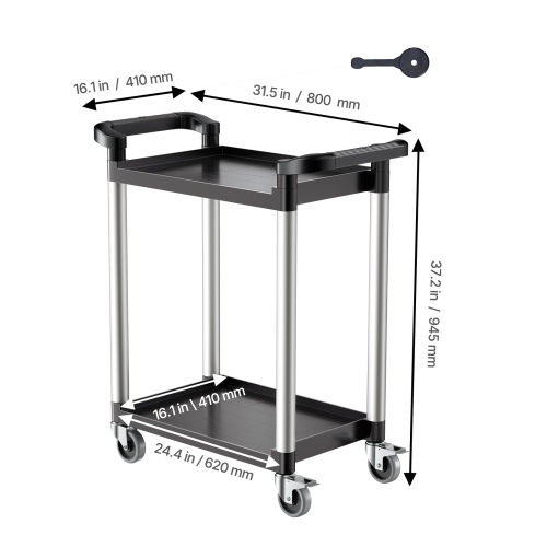 VEVOR 2-tier Utility Cart, 300 lbs Load Capacity, Utility Plastic Cart with 360° Swivel Wheels, 24.4 x 16.1-inch Food Service Cart for Warehouse,