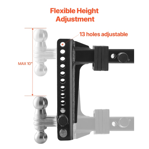 VEVOR 10-Inch Adjustable Trailer Hitch, Drop Hitch Ball Mount, Fit 2" Receiver, Heavy Duty Trailer Tow Hitch with 2" & 2-5/16"Balls, 21500 lbs GTW,