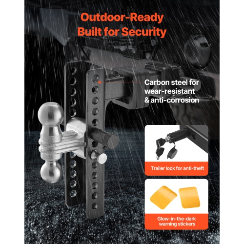 VEVOR 10-Inch Adjustable Trailer Hitch, Drop Hitch Ball Mount, Fit 2" Receiver, Heavy Duty Trailer Tow Hitch with 2" & 2-5/16"Balls, 21500 lbs GTW,