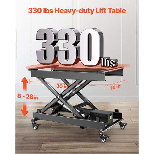 VEVOR 330 lbs Capacity Electric Lift Table, Single Scissor Lift Table, 8 - 28 in Height Adjustable Lifting Platform, Coffee Table lift with 4 Wheels,