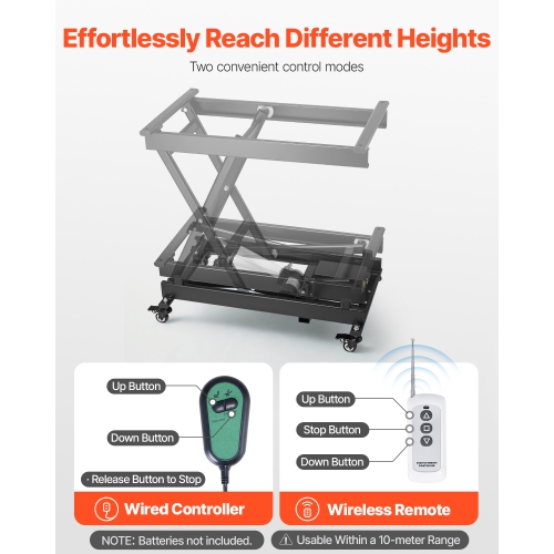 VEVOR 330 lbs Capacity Electric Lift Table, Single Scissor Lift Table, 8 - 28 in Height Adjustable Lifting Platform, Coffee Table lift with 4 Wheels,