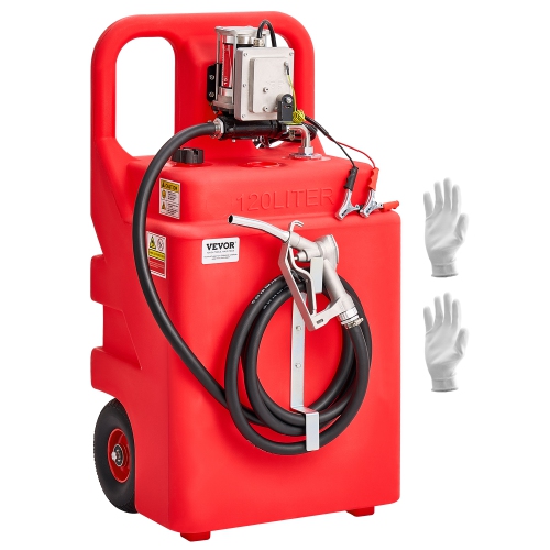 VEVOR 32 Gallon Fuel Caddy, Portable Fuel Tank with 12V DC 15 GPM Electric Fuel Transfer Pump, 13 ft Delivery Hose & Aluminum Alloy Manual Nozzle,
