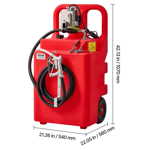 VEVOR 32 Gallon Fuel Caddy, Portable Fuel Tank with 12V DC 15 GPM Electric Fuel Transfer Pump, 13 ft Delivery Hose & Aluminum Alloy Manual Nozzle,