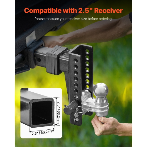 VEVOR 8" Adjustable Trailer Hitch, Drop Hitch Ball Mount, Fit 2.5" Receiver, Heavy Duty Trailer Tow Hitch with 2" & 2-5/16"Balls, 22000 lbs GTW,