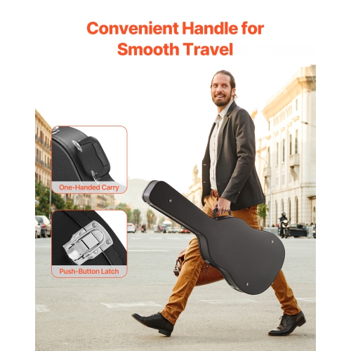 Étui rigide pour guitare acoustique VEVOR de 43,31&nbsp;po, forme gourde, poignée à verrou, étui rigide à doublure souple résistant à l'eau, pour