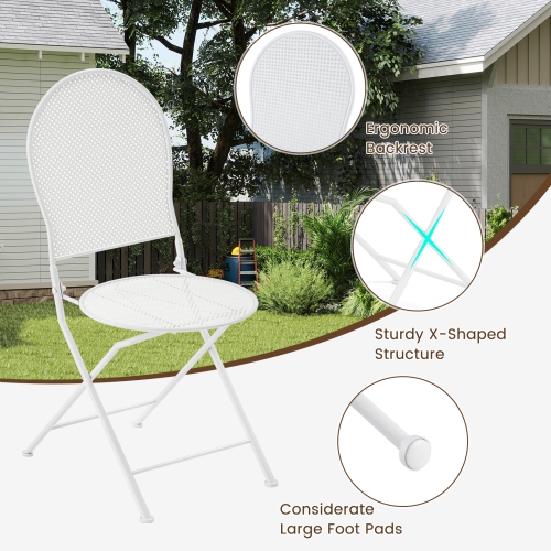 Gymax 3 Piece Patio Set w/ Rattan-like Pattern Metal Patio Folding Bistro Set for 2