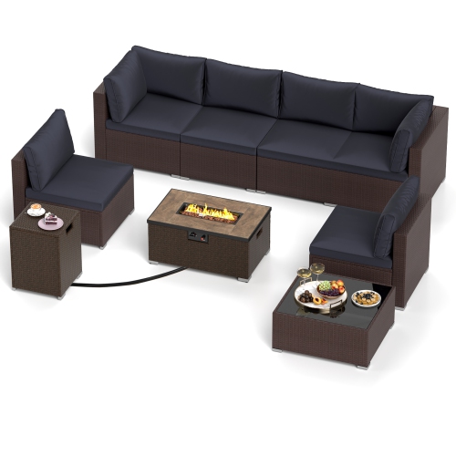 GYMAX  12 PCs Furniture Set W/ 32" Fire Pit Table & Propane Tank Cover Outdoor