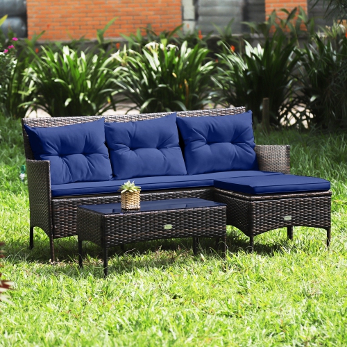 Gymax Set of 3 3-Seat Sofa Cushioned Table Rattan Furniture Set Garden Patio
