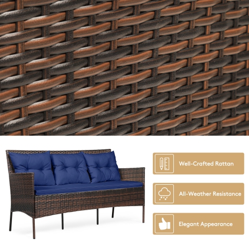 Gymax Set of 3 3-Seat Sofa Cushioned Table Rattan Furniture Set Garden Patio