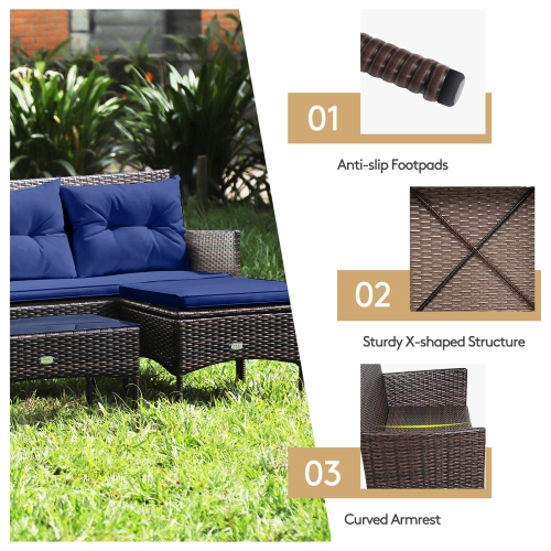 Gymax Set of 3 3-Seat Sofa Cushioned Table Rattan Furniture Set Garden Patio
