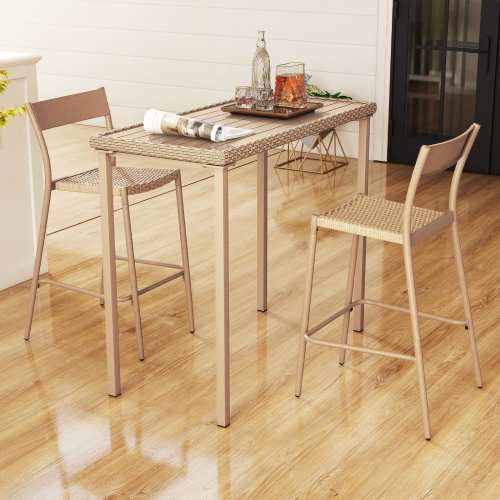 Gymax 3 Pieces Patio Bar Table Set Outdoor Bar Height Table & 2 Armless Chairs