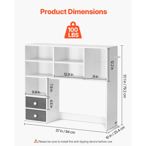 VEVOR 3-Tier Desktop Bookshelf, Desktop Storage Organizer, 37" x 10" x 31.1" Office Storage Rack Wood Display Shelf, Desktop Bookshelf Hutch with Two