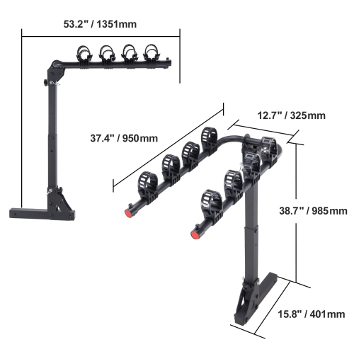VEVOR 150 LBS Capacity Hitch Mount Bike Rack, 4-Bike Carrier Rack, Bike Rack Hitch for 2-inch Receiver, Titling and Folding Bike Carrier with