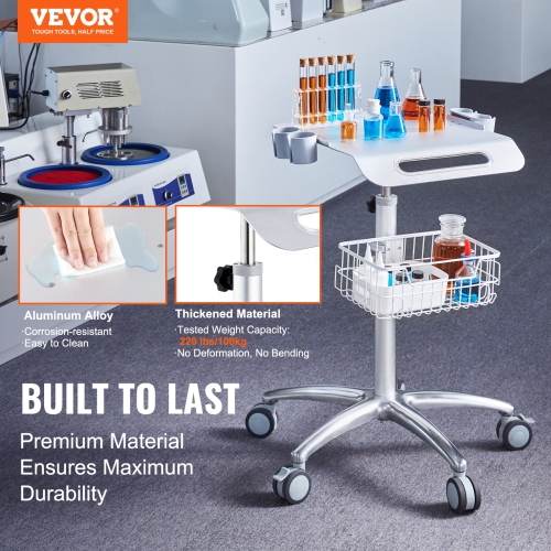 VEVOR 26.77"-42.91" Medical Cart, Salon Cart with Wheels, Mobile Trolley Cart , Metal Salon Stations for Hair Stylist, Rolling Desktop Lab Cart for