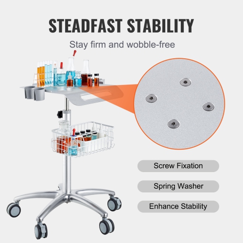 VEVOR 26.77"-42.91" Medical Cart, Salon Cart with Wheels, Mobile Trolley Cart , Metal Salon Stations for Hair Stylist, Rolling Desktop Lab Cart for