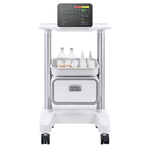 VEVOR 2 Tiers Lab Carts, Lab Utility Cart with 1 Drawer & 1 Top Tray, Mobile Medical Cart with ABS Material, Lab Rolling Cart with 4 Silent Wheels