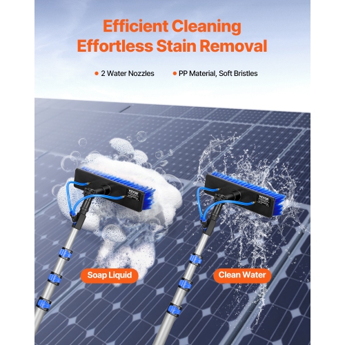 VEVOR 12 FT Water Fed Pole Kit, Solar Panel Cleaning Pole with Extendable Handle, 180° Rotatable Brush Head & 65.6FT Hose, Window Cleaner Tool for