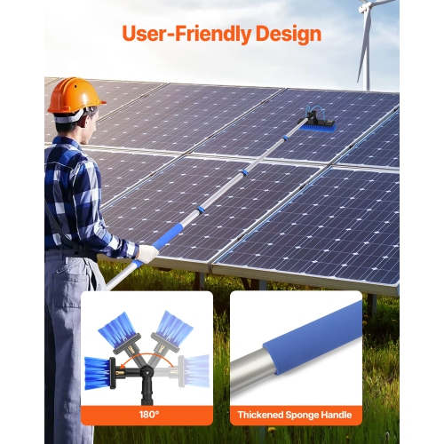VEVOR 12 FT Water Fed Pole Kit, Solar Panel Cleaning Pole with Extendable Handle, 180° Rotatable Brush Head & 65.6FT Hose, Window Cleaner Tool for