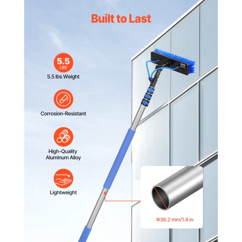 VEVOR 12 FT Water Fed Pole Kit, Solar Panel Cleaning Pole with Extendable Handle, 180° Rotatable Brush Head & 65.6FT Hose, Window Cleaner Tool for