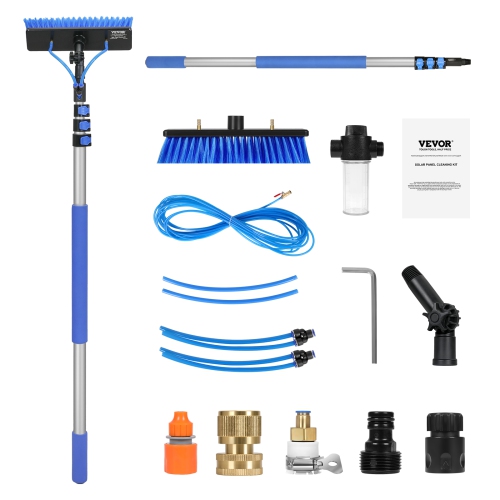VEVOR 12 FT Water Fed Pole Kit, Solar Panel Cleaning Pole with Extendable Handle, 180° Rotatable Brush Head & 65.6FT Hose, Window Cleaner Tool for