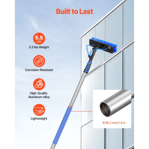 VEVOR 20 FT Water Fed Pole Kit, Solar Panel Cleaning Pole with Extendable Handle, 180° Rotatable Brush Head & 65.6FT Hose, Window Cleaner Tool for