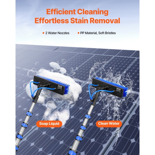 VEVOR 24 FT Water Fed Pole Kit, Solar Panel Cleaning Pole with Extendable Handle, 180° Rotatable Brush Head & 65.6FT Hose, Window Cleaner Tool for