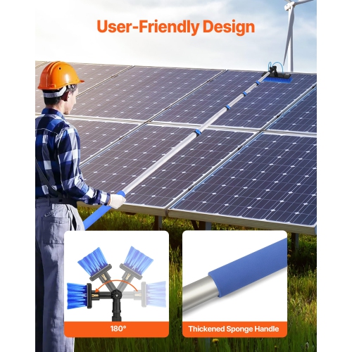 VEVOR 24 FT Water Fed Pole Kit, Solar Panel Cleaning Pole with Extendable Handle, 180° Rotatable Brush Head & 65.6FT Hose, Window Cleaner Tool for