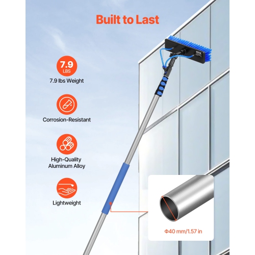 VEVOR 24 FT Water Fed Pole Kit, Solar Panel Cleaning Pole with Extendable Handle, 180° Rotatable Brush Head & 65.6FT Hose, Window Cleaner Tool for