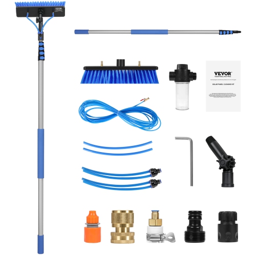 VEVOR 24 FT Water Fed Pole Kit, Solar Panel Cleaning Pole with Extendable Handle, 180° Rotatable Brush Head & 65.6FT Hose, Window Cleaner Tool for