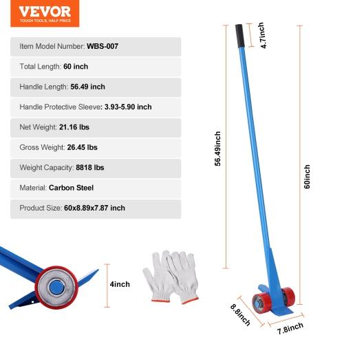 VEVOR 8818 lbs Capacity Pallet Buster, 60-Inch Handle, Q235 Carbon Steel, Heavy Duty Deck Wrecker Demolition Wood Pallet Tool Breaker Pry Bar Puller