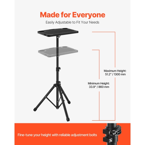 VEVOR Cycling Desk, Stationary Foldable Adjustable Bike Trainer & Treadmill Desk with Triangle Support, Non-Slip Multi-Slot Desk with Handle Bar, Fit