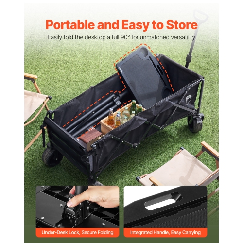 VEVOR Cycling Desk, Stationary Foldable Adjustable Bike Trainer & Treadmill Desk with Triangle Support, Non-Slip Multi-Slot Desk with Handle Bar, Fit