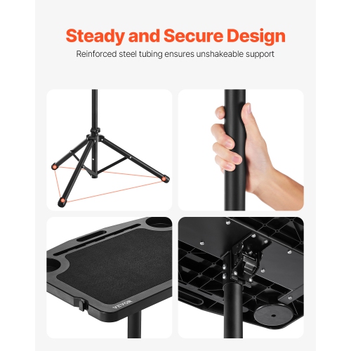 VEVOR Cycling Desk, Stationary Foldable Adjustable Bike Trainer & Treadmill Desk with Triangle Support, Non-Slip Multi-Slot Desk with Handle Bar, Fit