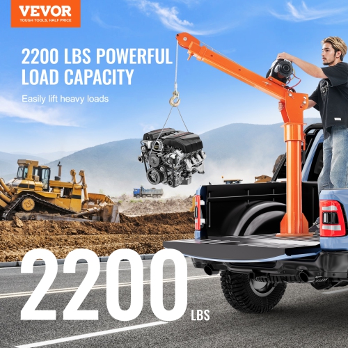 VEVOR 2200 lbs Electric Pickup Truck Crane, Folding Truck-Mounted Bed Crane with Electric Winch 6000 lbs, Steel Pickup Truck Jib Crane Hoist 360°