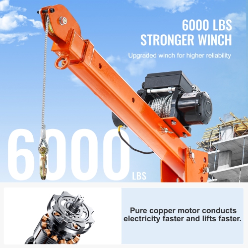 VEVOR 2200 lbs Electric Pickup Truck Crane, Folding Truck-Mounted Bed Crane with Electric Winch 6000 lbs, Steel Pickup Truck Jib Crane Hoist 360°