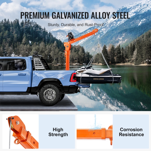 VEVOR 2200 lbs Electric Pickup Truck Crane, Folding Truck-Mounted Bed Crane with Electric Winch 6000 lbs, Steel Pickup Truck Jib Crane Hoist 360°