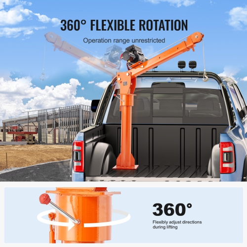VEVOR 2200 lbs Electric Pickup Truck Crane, Folding Truck-Mounted Bed Crane with Electric Winch 6000 lbs, Steel Pickup Truck Jib Crane Hoist 360°